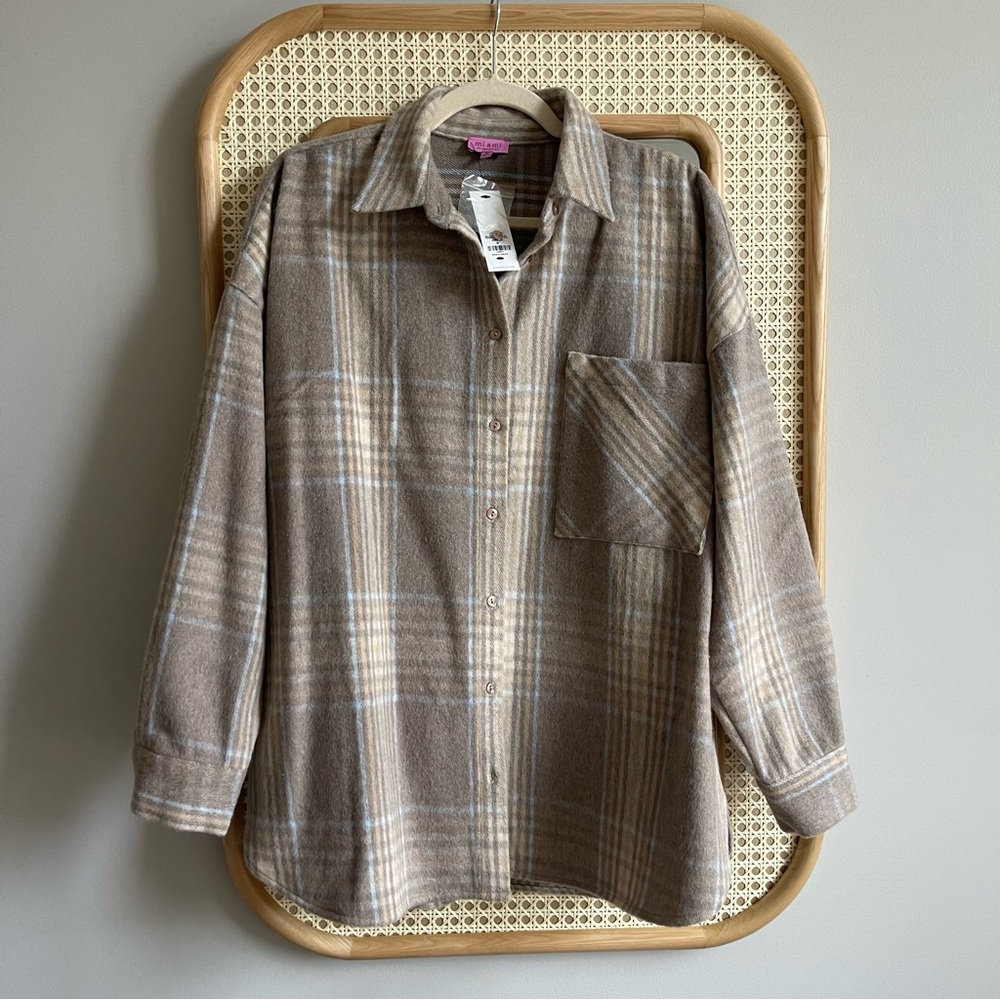 NWT Francesca's Plaid Button Shacket